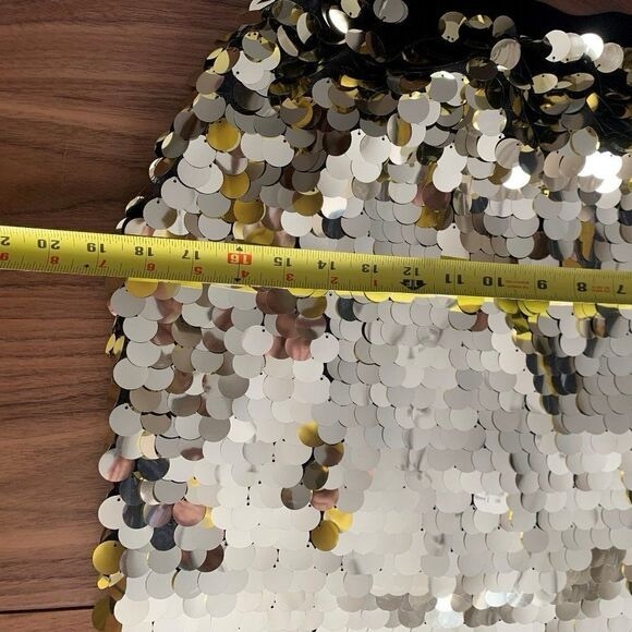 Maxi skirt  French Connection  SZ S  golden sequins  lined  elastic waist - Picture 6 of 8